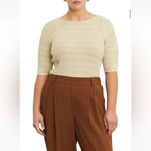Vince Variegated Stripe‎ Elbow Sleeve Cotton Top (Plus size) 1X NWT